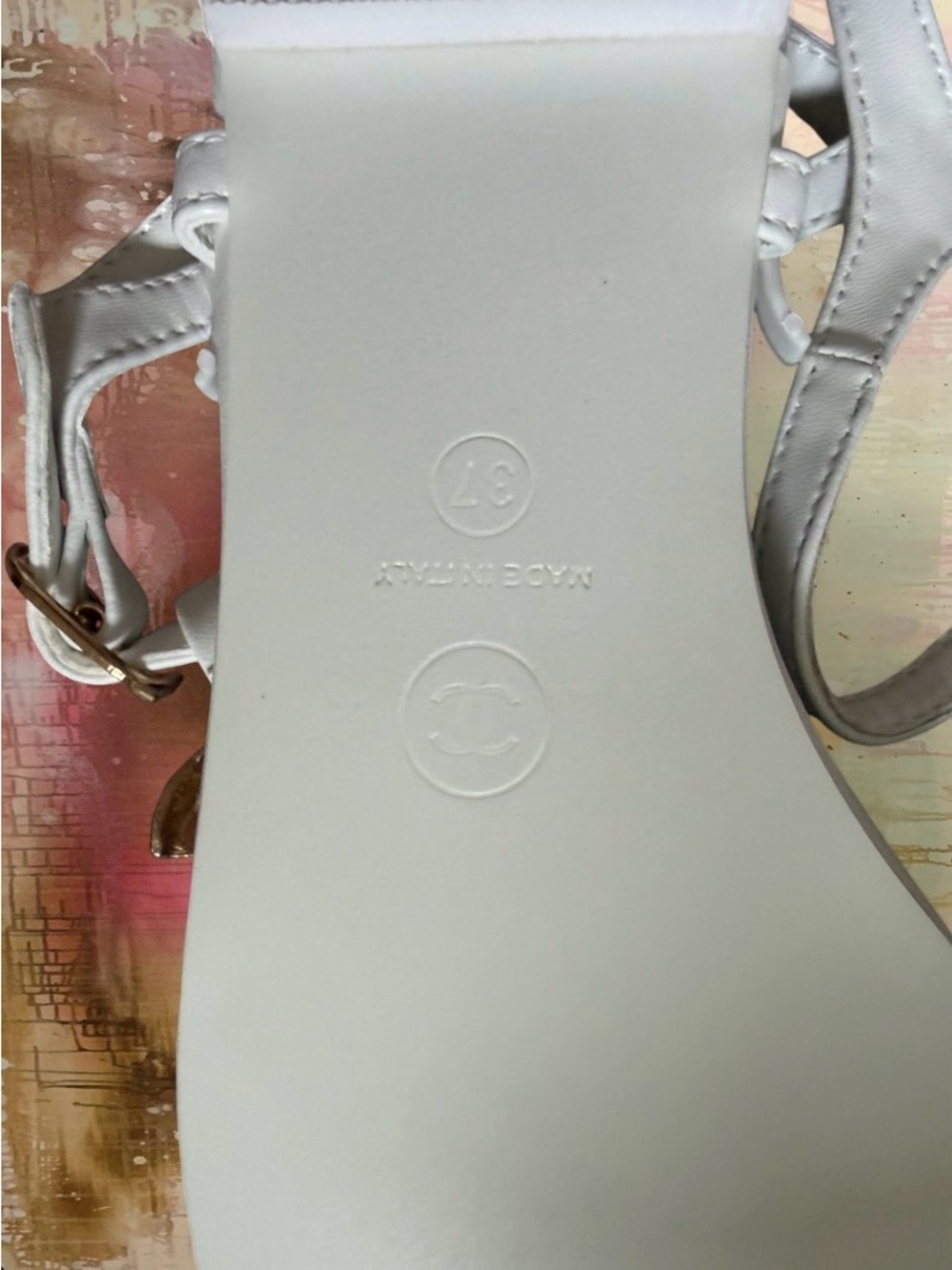 CHANEL White Pearl-Embellished T-Strap Sandals - Picture 3 of 3